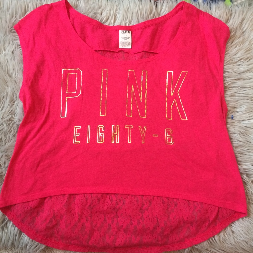 Victoria Secret PINK Hi Low Hem Lace Muscle Tee